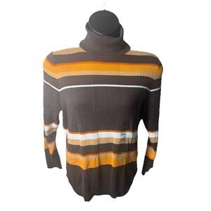 Lane Bryant Ribbed Turtleneck Cotton Sweater Brown Orange Striped 18/20 NEW